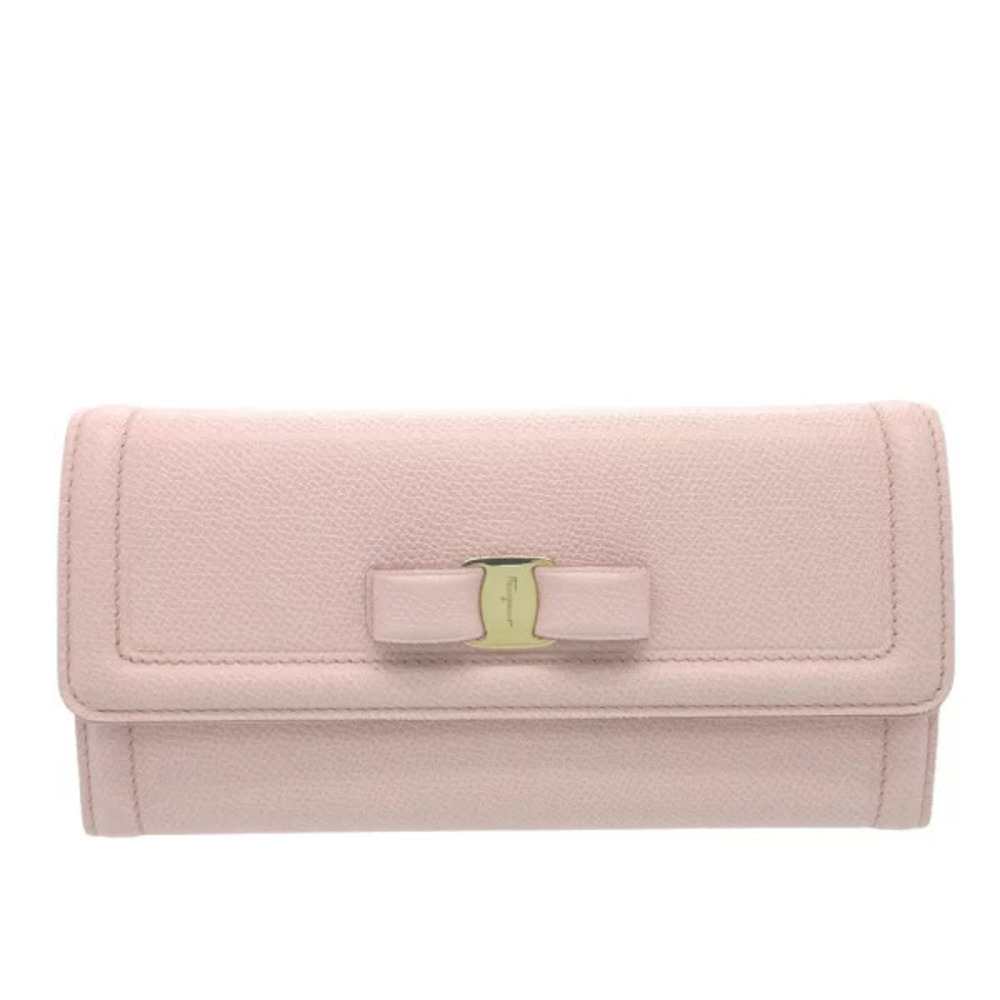 Salvatore Ferragamo Villa Ribbon Leather Pink Long Wallet